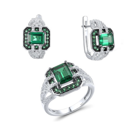 Green spinel 925 Sterling Silver Earrings Ring Set