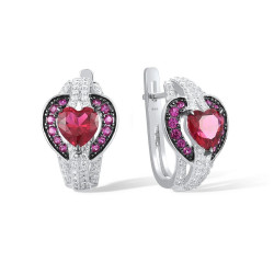 Created Ruby Heart Gold plated Silver Earring