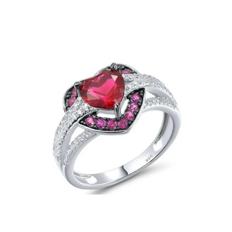 Created Ruby Heart Gold plated Silver Ring