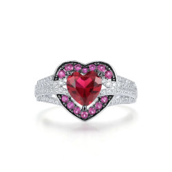 Created Ruby Heart Gold plated Silver Ring