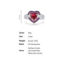 Created Ruby Heart Gold plated Silver Ring