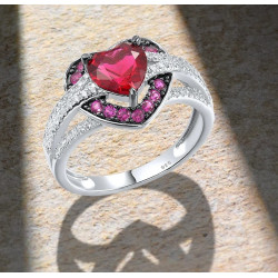 Зүрхэн  бадмаараг алтаар бүрсэн мөнгөн бөгж