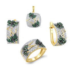 Green flower  Gold plated Sterling Silver Fine Jewelry