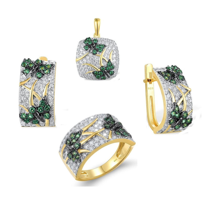 Green flower  Gold plated Sterling Silver Fine Jewelry