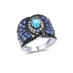 Sparkling Blue Spinel Earrings Ring Set S925 Solid silver