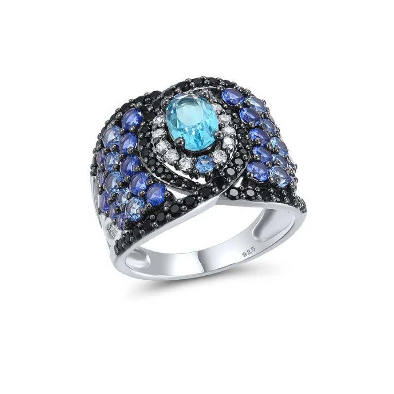 Sparkling Blue Spinel Earrings Ring Set S925 Solid silver