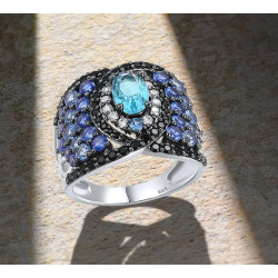 Sparkling Blue Spinel Earrings Ring Set S925 Solid silver