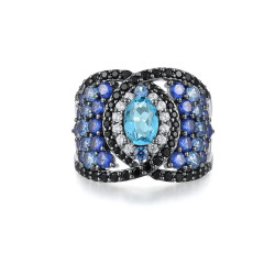 Sparkling Blue Spinel Earrings Ring Set S925 Solid silver