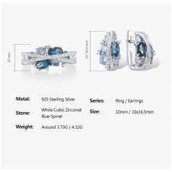 Sparkling Blue Spinel Earrings Ring Pendant Set S925 Solid silver
