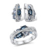 Sparkling Blue Spinel Earrings Ring Pendant Set S925 Solid silver