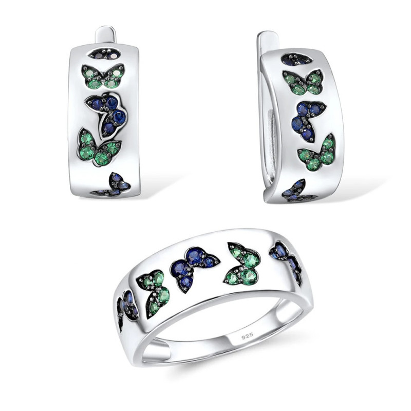 Green Blue butterfly 925 Sterling Silver  set