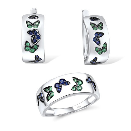 Green Blue butterfly 925 Sterling Silver  set