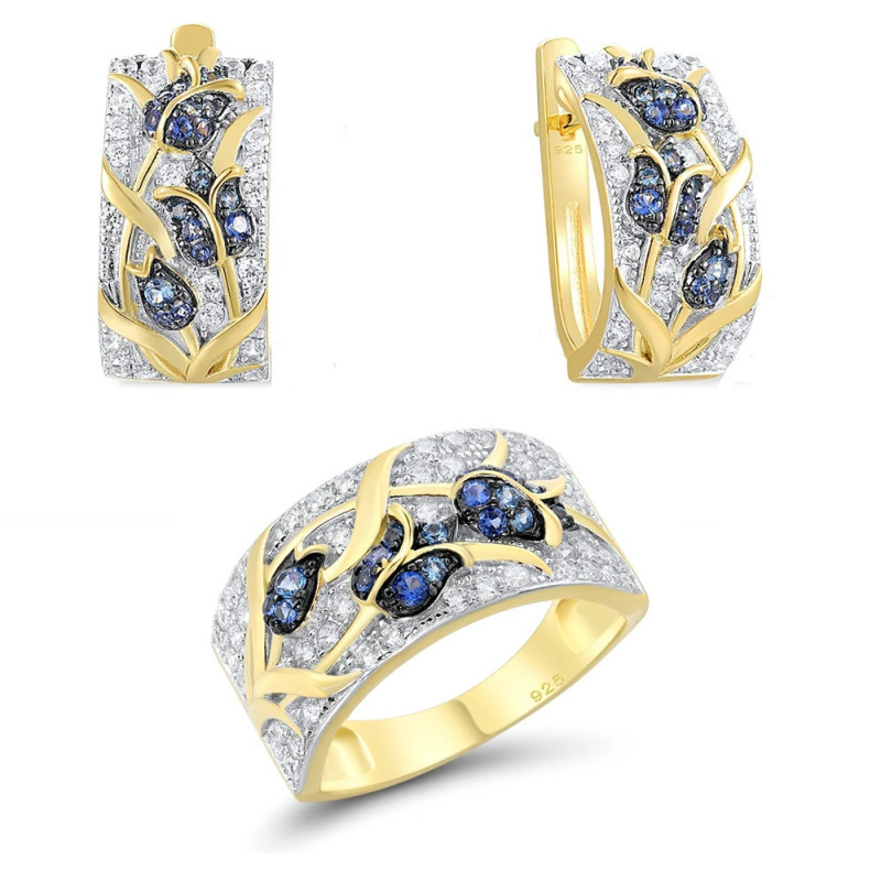 Tulip Gold plated Sterling Silver Ring Earring Set