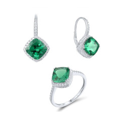 Green Emerald Earrings Ring Set S925 Solid silver
