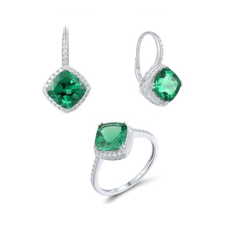 Green Emerald Earrings Ring Set S925 Solid silver