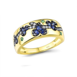 Blue Spinel Gold plated Sterling Silver Ring Earring Set
