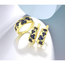 Blue Spinel Gold plated Sterling Silver Ring Earring Set