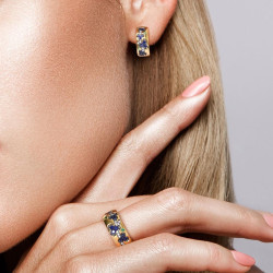 Blue Spinel Gold plated Sterling Silver Ring Earring Set