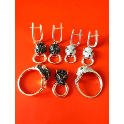 Black Green Spinel Panther  Genuine 925 Sterling Silver set