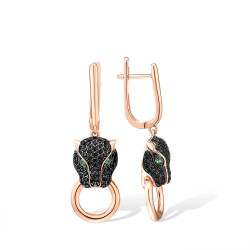 Black Green Spinel Panther  Genuine 925 Sterling Silver set