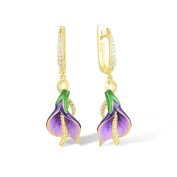 White Cubic Zirconia Purple Tulip Enamel Fine Elegant Jewelry