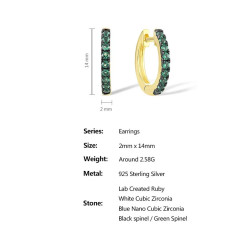 Green Blue Spinel Circle Hoop Earrings  S925 Sterling Silver