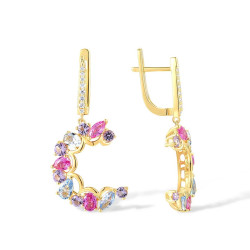 Олон өнгийн чулуутай алтаар бүрсэн мөнгөн ээмэг