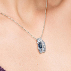 Гялалзсан цэнхэр өнгийн S925 мөнгөн ээмэг зүүлт хослол