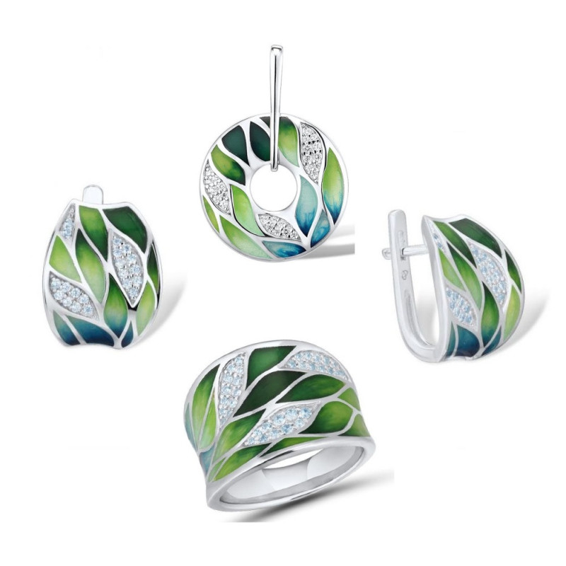 ногоон Хулсан навчтай 925 сорьцтой мөнгөн хослол