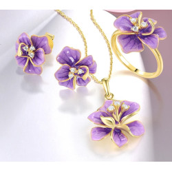 Purple Enemal Flower S925 Sterling Silver Set