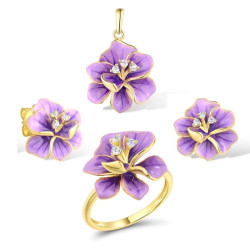 Purple Enemal Flower S925 Sterling Silver Set