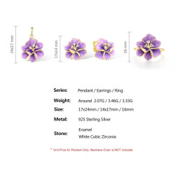 Purple Enemal Flower S925 Sterling Silver Set