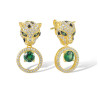 Gold Green Leopard  Earrings 925 Sterling Silver