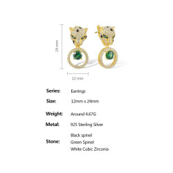 Gold Green Leopard  Earrings 925 Sterling Silver