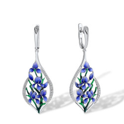 Blue Orchid flower  925 Sterling Silver Jewelry Set