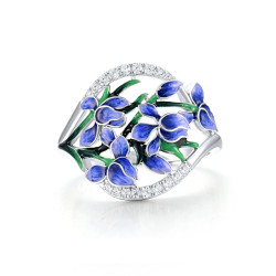 Blue Orchid flower  925 Sterling Silver Jewelry Set