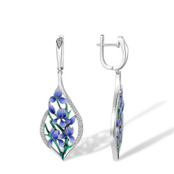 Blue Orchid flower  925 Sterling Silver Jewelry Set