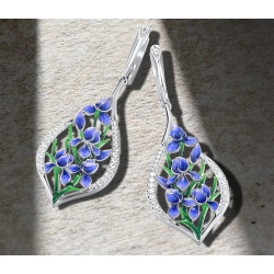 Blue Orchid flower  925 Sterling Silver Jewelry Set
