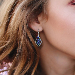 Blue Orchid flower  925 Sterling Silver Jewelry Set