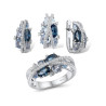 Sparkling Blue Spinel Earrings Ring Pendant Set S925 Solid silver