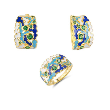 Mosaic Style Enamel S925 Sterling Silver Set
