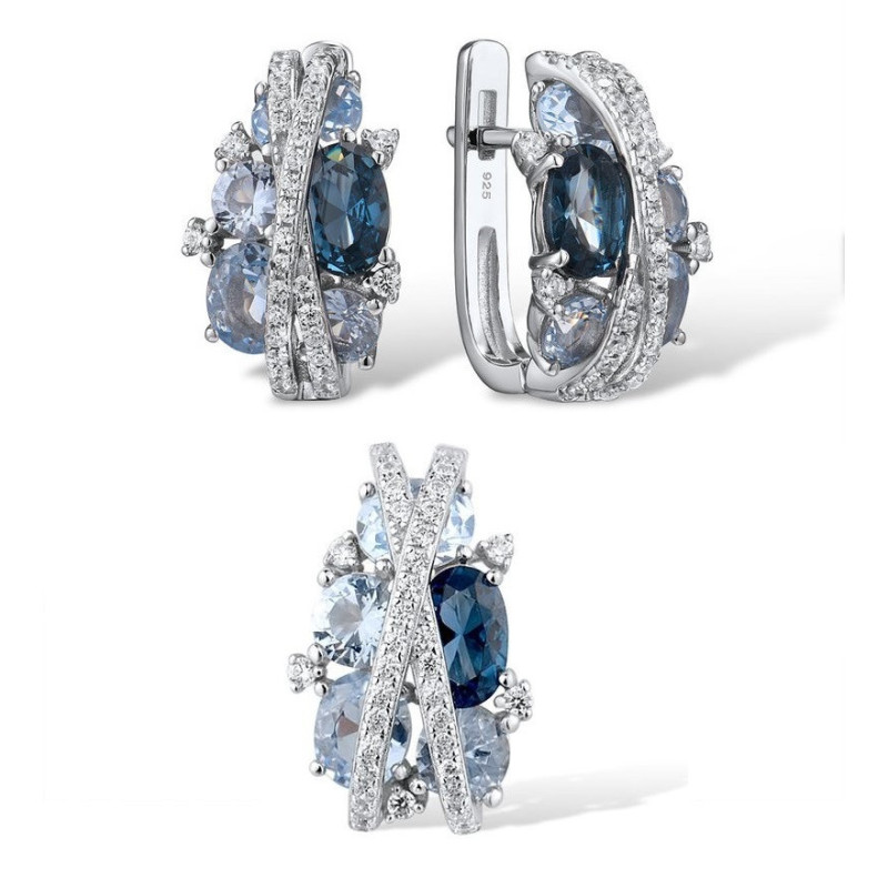 Sparkling Blue Spinel Earrings Pendant Set S925 Solid silver