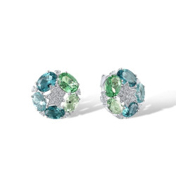 Green Spinel White Cubic Zirconia  Sterling SIlver Earring