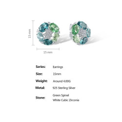 Ногоон Спинель  алтаар бүрсэн мөнгөн ээмэг