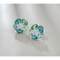 Green Spinel White Cubic Zirconia  Sterling SIlver Earring