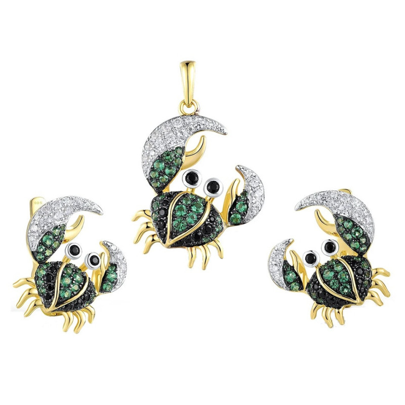 Хавчтай алтаар бүрсэн мөнгөн ээмэг зүүлт хослол