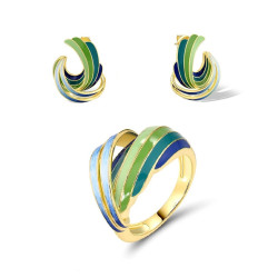 Green Multicolor Emeral Sterling silver jewelry set