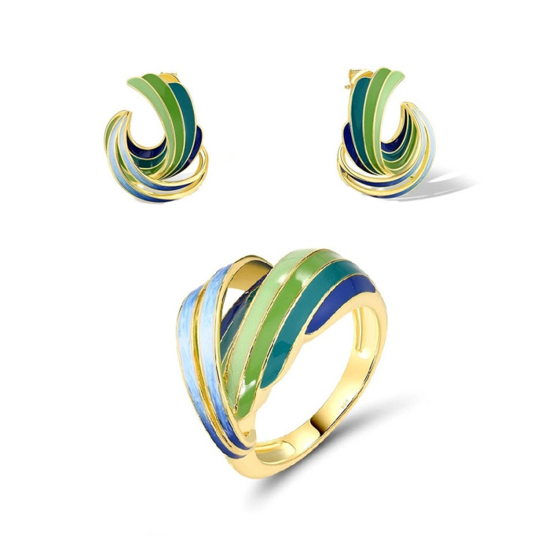 Green Multicolor Emeral Sterling silver jewelry set