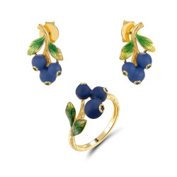 Blue berry Gold plated Sterling Silver Ring Earring Set