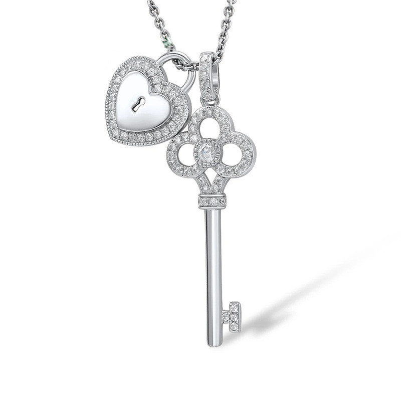Key Heart White Zircon Pendant S925 Solid silver